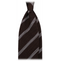 Viola Milano - Melange Stripe 3-fold Grenadine Tie - Brown/White - Handmade in Italy - Luxury Exclusive Collection