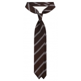 Viola Milano - Melange Stripe 3-fold Grenadine Tie - Brown/White - Handmade in Italy - Luxury Exclusive Collection