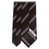 Viola Milano - Melange Stripe 3-fold Grenadine Tie - Brown/White - Handmade in Italy - Luxury Exclusive Collection