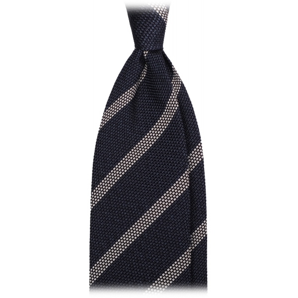 Viola Milano - Melange Stripe 3-fold Grenadine Tie - Navy/White - Handmade in Italy - Luxury Exclusive Collection