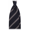 Viola Milano - Melange Stripe 3-fold Grenadine Tie - Navy/White - Handmade in Italy - Luxury Exclusive Collection