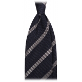 Viola Milano - Melange Stripe 3-fold Grenadine Tie - Navy/White - Handmade in Italy - Luxury Exclusive Collection