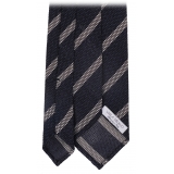 Viola Milano - Melange Stripe 3-fold Grenadine Tie - Navy/White - Handmade in Italy - Luxury Exclusive Collection