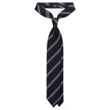 Viola Milano - Melange Stripe 3-fold Grenadine Tie - Navy/White - Handmade in Italy - Luxury Exclusive Collection