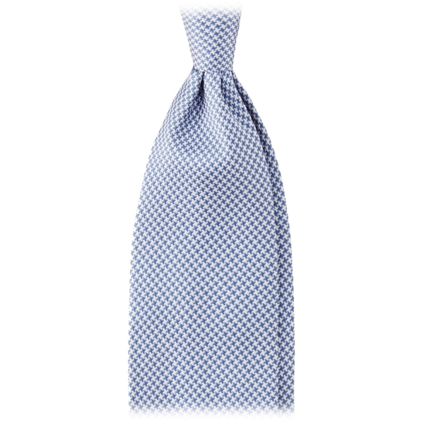 Viola Milano - Micro Cross Woven Silk Jacquard Tie - Light Blue/White - Handmade in Italy - Luxury Exclusive Collection