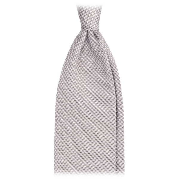 Viola Milano - Micro Cross Woven Silk Jacquard Tie - Silver/White - Handmade in Italy - Luxury Exclusive Collection