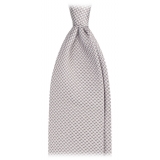 Viola Milano - Micro Cross Woven Silk Jacquard Tie - Silver/White - Handmade in Italy - Luxury Exclusive Collection