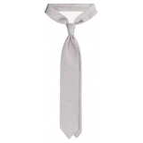 Viola Milano - Micro Cross Woven Silk Jacquard Tie - Silver/White - Handmade in Italy - Luxury Exclusive Collection