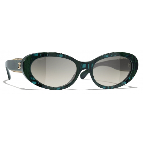 Chanel - Occhiali da Sole Ovali - Verde Grigio Sfumate - Chanel Eyewear
