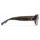 Chanel - Occhiali da Sole Ovali - Marrone Grigio Sfumate - Chanel Eyewear