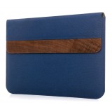 Woodcessories - Walnut / Blue Navy Leather / MacBook Bag - MacBook 13 Pro - Eco Pouch Case - Wooden MacBook Bag