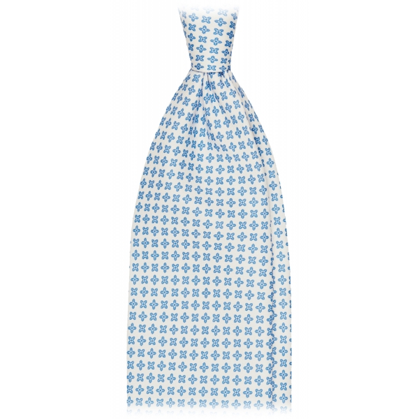 Viola Milano - Micro Flower Selftipped Silk Tie - White/Light Blue - Handmade in Italy - Luxury Exclusive Collection