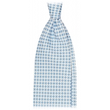 Viola Milano - Micro Flower Selftipped Silk Tie - White/Light Blue - Handmade in Italy - Luxury Exclusive Collection