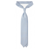 Viola Milano - Micro Flower Selftipped Silk Tie - White/Light Blue - Handmade in Italy - Luxury Exclusive Collection