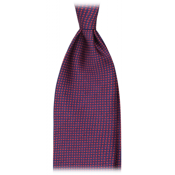 Viola Milano - Micro Pattern Selftipped Italian Silk Tie - Navy/Wine - Handmade in Italy - Luxury Exclusive Collection