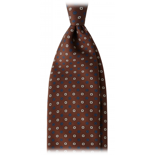 Viola Milano - Mixed Floral 3-Fold Handprinted Selftipped Silk Tie - Brown - Handmade in Italy - Luxury Exclusive Collection