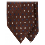 Viola Milano - Mixed Floral 3-Fold Handprinted Selftipped Silk Tie - Brown - Handmade in Italy - Luxury Exclusive Collection