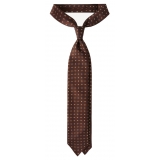 Viola Milano - Mixed Floral 3-Fold Handprinted Selftipped Silk Tie - Brown - Handmade in Italy - Luxury Exclusive Collection