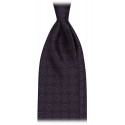 Viola Milano - Mosaic Pattern Handprinted Selftipped Silk Tie - Deep Purple - Handmade in Italy - Luxury Exclusive Collection