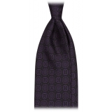 Viola Milano - Mosaic Pattern Handprinted Selftipped Silk Tie - Deep Purple - Handmade in Italy - Luxury Exclusive Collection