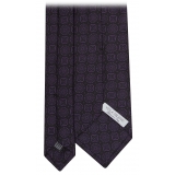 Viola Milano - Mosaic Pattern Handprinted Selftipped Silk Tie - Deep Purple - Handmade in Italy - Luxury Exclusive Collection