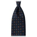 Viola Milano - Mix Flower Handprinted Ancient Madder Silk Tie - Navy - Handmade in Italy - Luxury Exclusive Collection