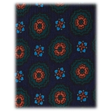 Viola Milano - Mix Flower Handprinted Ancient Madder Silk Tie - Navy - Handmade in Italy - Luxury Exclusive Collection