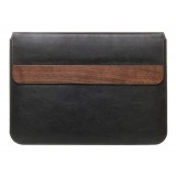 Woodcessories - Walnut / Black Leather / MacBook Bag - MacBook 15 Pro Ret Touchbar - Eco Pouch Case - Wooden MacBook Bag