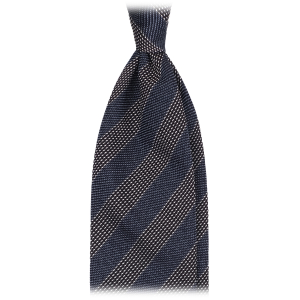 Viola Milano - Mix Melange Stripe 3-Fold Grenadine Tie - Denim Mix - Handmade in Italy - Luxury Exclusive Collection