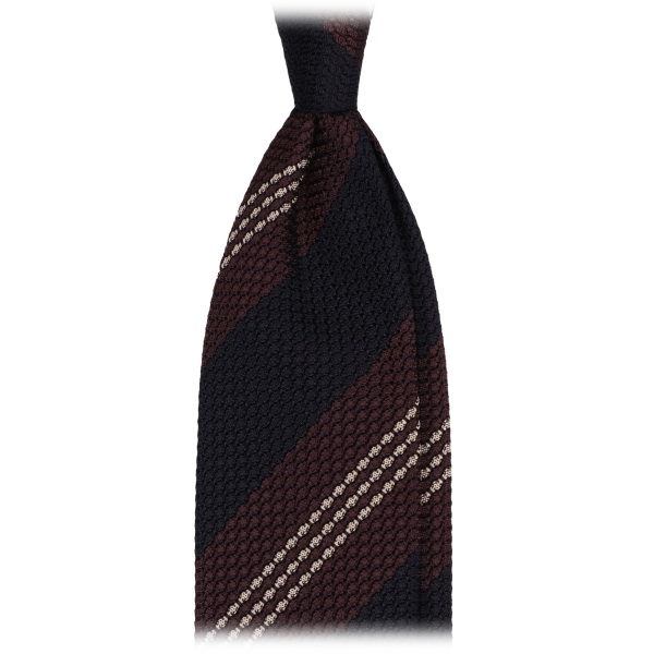 Viola Milano - Mix Stripe 3-Fold Grenadine Tie - Navy/Brown Mix - Handmade in Italy - Luxury Exclusive Collection