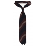 Viola Milano - Mix Stripe 3-Fold Grenadine Tie - Navy/Brown Mix - Handmade in Italy - Luxury Exclusive Collection