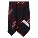 Viola Milano - Mix Stripe 3-Fold Grenadine Tie - Navy/Wine Mix - Handmade in Italy - Luxury Exclusive Collection