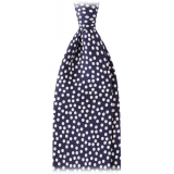 Viola Milano - Multi Dot 3-Fold Handprinted Untipped Silk Tie - Navy/White - Handmade in Italy - Luxury Exclusive Collection