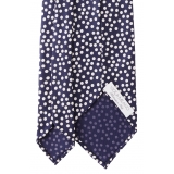 Viola Milano - Multi Dot 3-Fold Handprinted Untipped Silk Tie - Navy/White - Handmade in Italy - Luxury Exclusive Collection