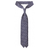 Viola Milano - Multi Dot 3-Fold Handprinted Untipped Silk Tie - Navy/White - Handmade in Italy - Luxury Exclusive Collection