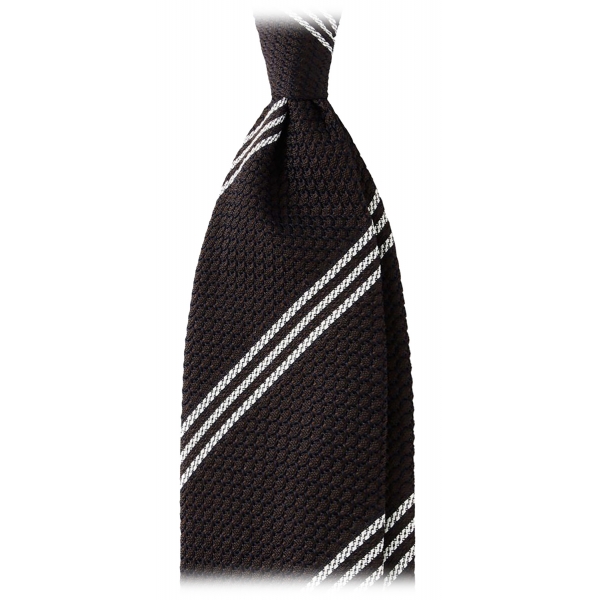 Viola Milano - Multi Stripe 3-Fold Grenadine Tie - Brown/White - Handmade in Italy - Luxury Exclusive Collection