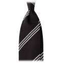 Viola Milano - Multi Stripe 3-Fold Grenadine Tie - Brown/White - Handmade in Italy - Luxury Exclusive Collection