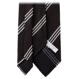 Viola Milano - Multi Stripe 3-Fold Grenadine Tie - Brown/White - Handmade in Italy - Luxury Exclusive Collection