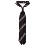 Viola Milano - Multi Stripe 3-Fold Grenadine Tie - Brown/White - Handmade in Italy - Luxury Exclusive Collection