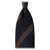 Viola Milano - Multi Stripe 3-Fold Grenadine Tie - Navy/Brown - Handmade in Italy - Luxury Exclusive Collection