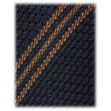 Viola Milano - Multi Stripe 3-Fold Grenadine Tie - Navy/Brown - Handmade in Italy - Luxury Exclusive Collection