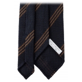 Viola Milano - Multi Stripe 3-Fold Grenadine Tie - Navy/Brown - Handmade in Italy - Luxury Exclusive Collection