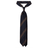 Viola Milano - Multi Stripe 3-Fold Grenadine Tie - Navy/Brown - Handmade in Italy - Luxury Exclusive Collection