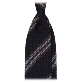 Viola Milano - Multi Stripe 3-Fold Grenadine Tie - Navy/Brown Mix - Handmade in Italy - Luxury Exclusive Collection