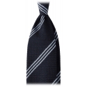 Viola Milano - Multi Stripe 3-Fold Grenadine Tie - Navy/Sea- Handmade in Italy - Luxury Exclusive Collection