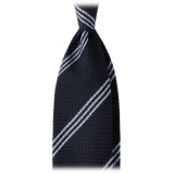 Viola Milano - Multi Stripe 3-Fold Grenadine Tie - Navy/Sea- Handmade in Italy - Luxury Exclusive Collection