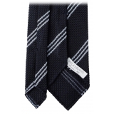 Viola Milano - Multi Stripe 3-Fold Grenadine Tie - Navy/Sea- Handmade in Italy - Luxury Exclusive Collection