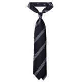 Viola Milano - Multi Stripe 3-Fold Grenadine Tie - Navy/Sea- Handmade in Italy - Luxury Exclusive Collection