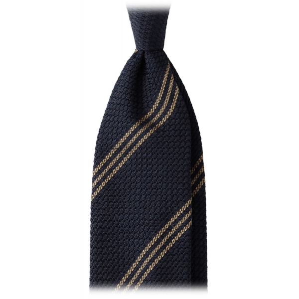 Viola Milano - Multi Stripe 3-Fold Grenadine Tie - Navy/Taupe - Handmade in Italy - Luxury Exclusive Collection