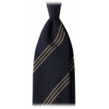 Viola Milano - Multi Stripe 3-Fold Grenadine Tie - Navy/Taupe - Handmade in Italy - Luxury Exclusive Collection